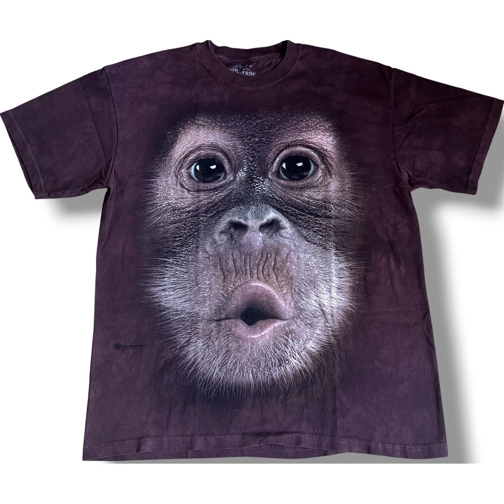 Vtg The Mountain Orangutan Face Graphic T-Shirt Mens Medium Purple Tie Dye 2002